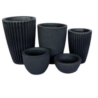 Imagem de Kit 5 Vasos P/Planta Romana P e M, Coluna bojo M, Bojo Escovado P, Bacia Pequena Decor Casa Jardim(Preto)