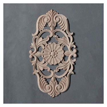 Imagem de Appliques de madeira decorativos no centro de móveis de casa, texturas de processo de escultura, texturas de porta de mobiliário sem pintura, decorações de armários, várias combinações(1PCS,D)