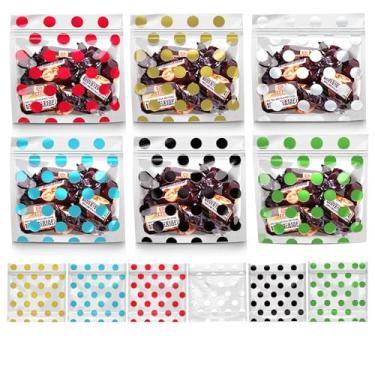 Imagem de Pacote com 100 sacos de guloseimas transparentes de celofane, sacos autovedantes para biscoitos de doces com selo e alça, sacos de embalagem de alimentos resseláveis para padaria, doces, chocolate