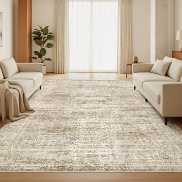 Imagem de Restydon Tapetes de área de 12 x 18 cm, tapetes laváveis ultrafinos para sala de estar, tapete antiderrapante para quarto, tapete de decoração de casa vintage abstrato macio para sala de jantar (1,5 x