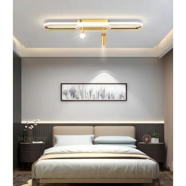 Imagem de Luminária pendente moderna com intensidade ajustável (altura regulável), spots LED e controle remoto para iluminação de teto em cozinhas, salas de jantar e salas de estar (dourada, 80 cm de