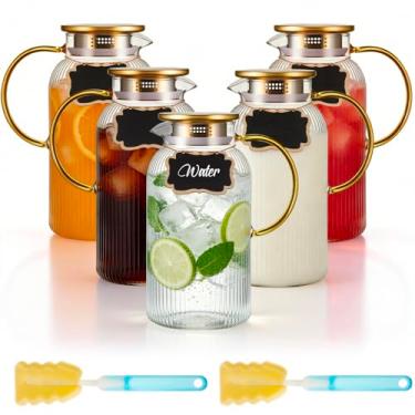 Imagem de Lounsweer Pacote com 5 jarros de vidro com tampa, 2 litros, listras verticais de 2 litros, etiqueta retangular para quadro-negro e escova de esponja, presente de inauguração de casa para o Natal