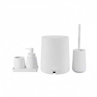 Imagem de Conjunto Banheiro 5 Peças Mood Branco – Lixeira 4L, Escova Sanitária, Dispenser, Porta-Escova e Bandeja