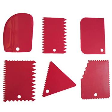 Imagem de 6 Peças Conjunto Raspador de Borda Bolo Cortadores Decoração Pente e Ferramenta Achatamento Glasê para Massa Pão Fondant Essencial Padeiros Criarem Padrões Achatarem Moldarem Espalharem Finalizações P