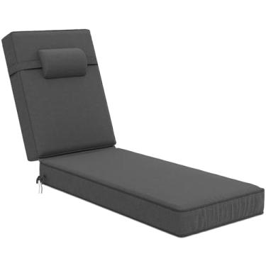 Imagem de Almofadas de espreguiçadeira de olefina de 203 x 66 x 10 cm, almofadas de espreguiçadeira com encosto de cabeça para móveis ao ar livre – Almofada de substituição resistente ao clima e ao desbotamento