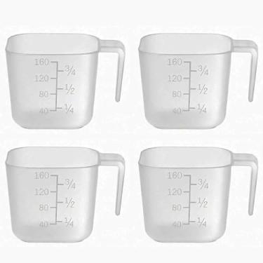 Imagem de 4 peças de copo de medição de arroz transparente de plástico, utensílios de substituição de copos de medição de máquina de lavar roupa para cozinhar secos e líquidos (com alça)