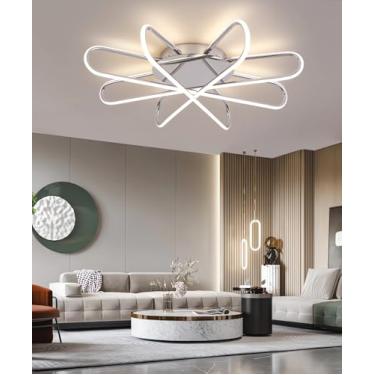 Imagem de Luminária de teto LED moderna para sala de estar, com intensidade ajustável e controle remoto, na cor preta, ideal para quarto, cozinha, escritório e ambientes internos (cromada, 80 cm).