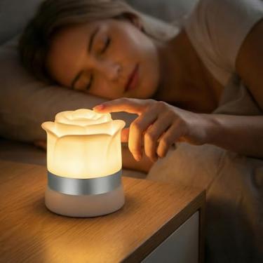 Imagem de Luz noturna LED com controle de toque, luminária de cabeceira com brilho ajustável, lâmpadas de toque para mesa de cabeceira, presentes para meninas adolescentes com arame (estilo rosa)