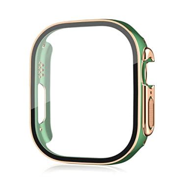 Imagem de MAALYA para Apple Watch Ultra 49mm protetor de tela PC vidro capa resistente a quedas acessórios temperados série iwatch ultra 49mm (cor: verde ouro rosa, tamanho: ultra 49mm)