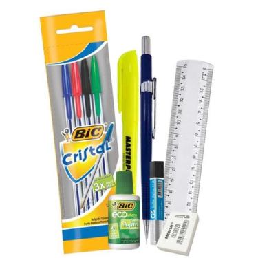 Imagem de Kit Material Escolar Volta as Aulas Escrita 10 itens Caneta Borracha L
