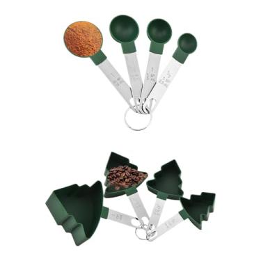 Imagem de Conjunto de copos e colheres de medição,colheres e copos de medição,8X Copos Medidores de Cozinha em Forma de Árvore de Natal - Conjunto de medição de cozimento preciso para cozinhar e assar