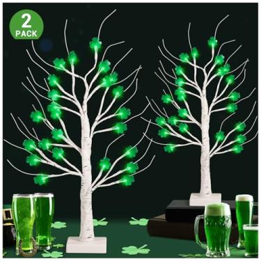 Imagem de Pacote com 2, bétula iluminada do dia de São Patrício, decoração de árvore de dia de São Patrício de 45,7 cm para casa e festa