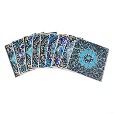 Imagem de Adesivos de parede de PVC à prova d'água estilo mandala, conjunto de 10 películas coloridas autoadesivas, para cozinha, banheiro, azulejos, decoração de 10 x 10 cm