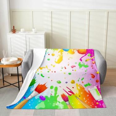 Imagem de Homewish Cobertor de cama infantil com pintura colorida, arte abstrata, gradiente, pintura de flanela, leve, felpudo, pincel, impressão de pincel, cobertor artístico para sofá-cama, escritório, sofá
