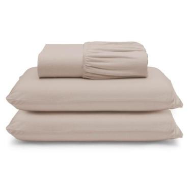Imagem de Jogo de Lençol Casal Malha 100% Algodão 03 Peças Com Elástico Avelã - 