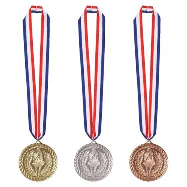 Imagem de Beistle Pacote Trio de Medalhas de Prêmio – Medalhas de Ouro, Prata e Bronze com Fitas Vermelho-Branco-Azul de 76 cm, Medalhas de Conquistas de Plástico de 10 cm para Competições, Dias Esportivas