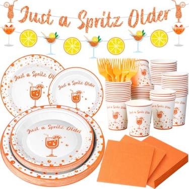 Imagem de Yungyan Just a Spritz Conjunto de utensílios de mesa para decoração de festa mais antiga, apenas um spritz, faixa mais antiga, guardanapos, pratos, copos, limão, cítrico, decoração de aniversário