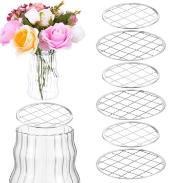 Imagem de LXUEJIE 6 peças de inserção de tampa de flores para potes de pedreiro, organizador de grade de metal para tampa de flor, inserção de tampas organizadoras florais com grades quadradas para frascos de