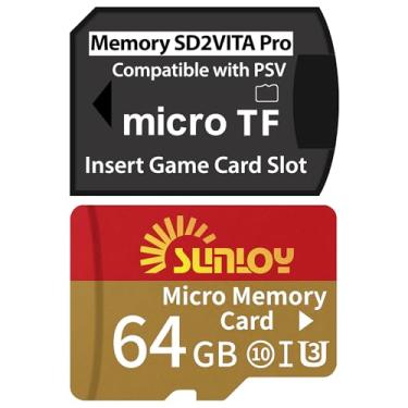 Imagem de Cartão de memória PS Vita SD2Vita 6.0 adaptador com cartão micro SD de 64 GB, cartão de memória flash microSDXC UHS-I de alta velocidade com adaptador de cartão SD PSVita para sistema PSV 1000/2000