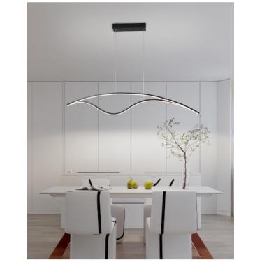 Imagem de Lustre de mesa de jantar com LED, dimerizável e com controle remoto, para sala de estar, sala de jantar e cozinha, modelo BD411, luminária pendente moderna com altura ajustável (96 cm de com