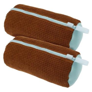 Imagem de 2 peças saco de lavagem de sapatos, rede de roupa de algodão, sacos de lavagem fofos, organizador antideformação, bolsa de sapato removível para uso doméstico (marrom)
