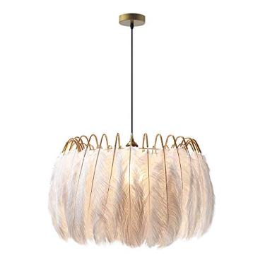 Imagem de Lustre de penas brancas Modo Lighting, luminária pendente minimalista para quarto (23")