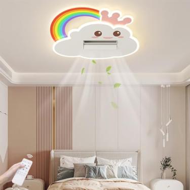Imagem de Ventilador de teto com iluminação, muito silencioso, para sala de estar, com lâmpada LED regulável e ventilador moderno com motor DC, função verão/inverno para quarto, quarto infantil e rest