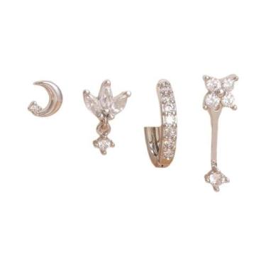Imagem de Conjunto De Brincos De Argola Femininos 4 Peças Com Zircônia, Estrela,