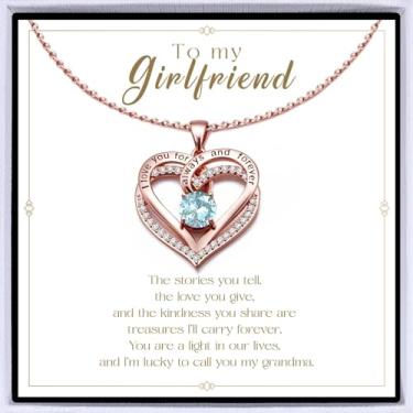 Imagem de Colar de coração banhado a ouro rosa "I Love You" para mulheres, colar de amor eterno, pingente de pedra do mês de nascimento para aniversário dela, aniversário, dia dos namorados, presente de Natal