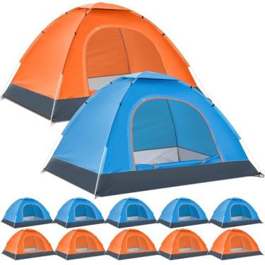 Imagem de Woanger Pacote com 10 barracas de acampamento a granel para 2 pessoas para sem-teto, leve para ambientes externos, com mosca de chuva e bolsa de transporte, à prova d'água, à prova de vento, pop-up