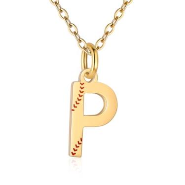 Imagem de RUOOUY Colar feminino com inicial de softball, banhado a ouro 18K, pingente de letra A-Z, joias de softball, acessórios esportivos, presente de Natal para namorada, filha, Aço inoxidável, Sem Pedra