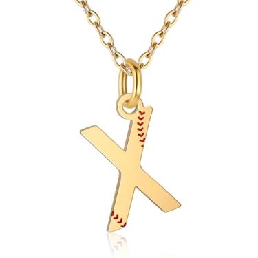 Imagem de RUOOUY Colar feminino com inicial de softball, banhado a ouro 18K, pingente de letra A-Z, joias de softball, acessórios esportivos, presente de Natal para namorada, filha, Aço inoxidável, Sem Pedra