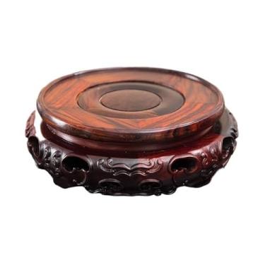 Imagem de x3anggyt5 Pedestal giratório de bonsai de mogno para decoração de casa, vaso vazado, base de bule de chá, aplicação interna (pequeno)