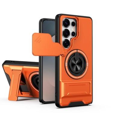 Imagem de LYJSMGZ Capa à prova de choque para Samsung Galaxy S26 Ultra/S26 Plus/S26, capa deslizante para câmera, suporte de anel magnético, capa leve e fina, antiderrapante, laranja, S26 Plus