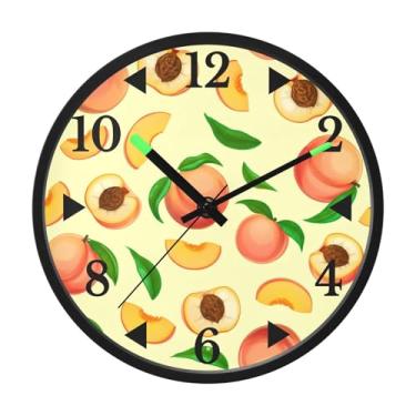Imagem de STAYTOP Delicioso relógio de parede LED pêssego para quarto com brilho noturno, relógios de parede silenciosos de 30,5 cm para decoração de sala de estar, controle de som, relógio de parede moderno