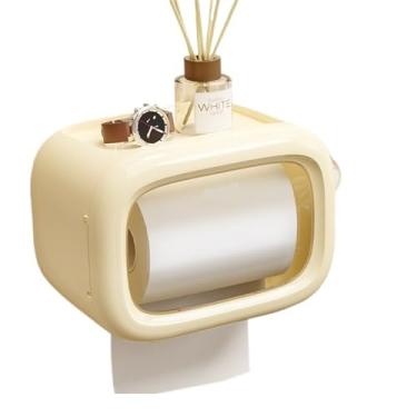 Imagem de x3anggyt5 Suporte de papel higiênico para caixa de lenços de papel, suporte de rolo de papel higiênico montado na parede, suporte autoadesivo à prova de poeira, armazenamento de rolo de lenços para
