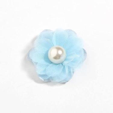Imagem de 10 peças, 4,2 cm, 4,1 cm, mini tecido de chiffon com acabamento de renda, flores e vestido de pérola, véu de cabelo para noiva, azul
