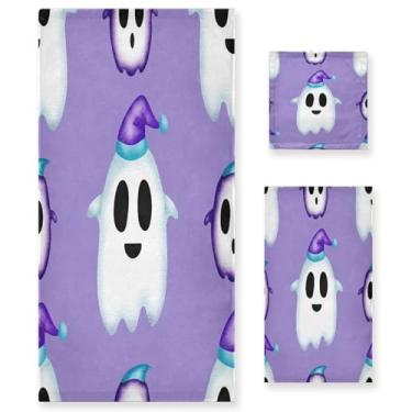 Imagem de xigua Conjunto de toalhas de banheiro de fantasmas de desenho animado absorvente macio 3 peças toalha de banho toalha de mão toalhas decorativas para banheiro, academia, hotel, praia, piscina