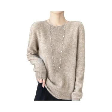 Imagem de Pulôver Feminino 100% Lã Merino Cashmere Com Gola Redonda E Manga Long