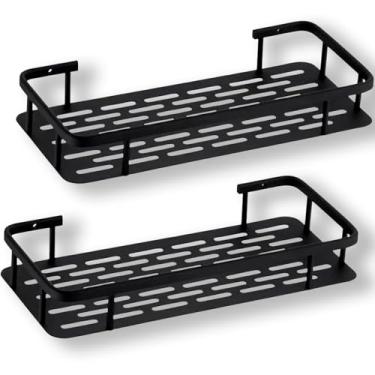 Imagem de Kit 2 Prateleiras Para Banheiro de Porta Shampoo Sabonete Nicho Organizador Lavanderia Box Com Adesivo Sem Furar Parede Premium (Preto)