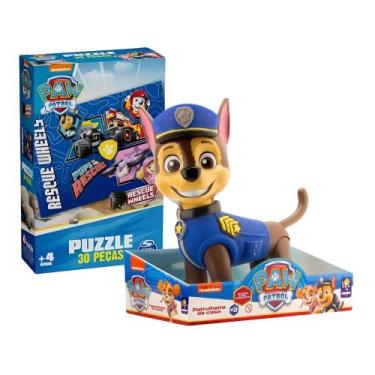 Imagem de COMP Kit Boneco Chase 40cm Patrulha Canina Mimo Toys + Quebra-Cabeça 3