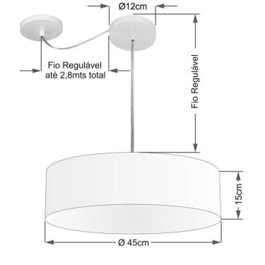 Imagem de Lustre Pendente Cilíndrico Com Desvio De Centro Vivare Md-4222 Cúpula Em Tecido 45x15cm - Bivolt Café 127/220v
