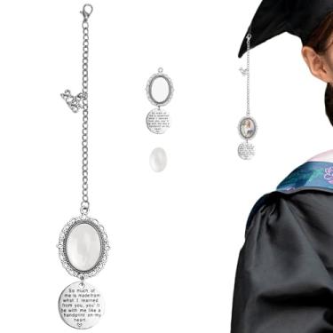 Imagem de Amuleto de foto de borla de formatura, pingente de boné personalizado de borla memorial classe de 2025 para decorações faça você mesmo cerimônia de vestido de lembrança (etiqueta redonda)