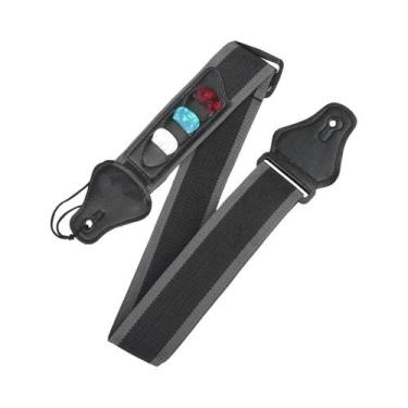 Imagem de Correia De Guitarra Ajustável Em Couro PU Com 3 Suportes Para Palhetas