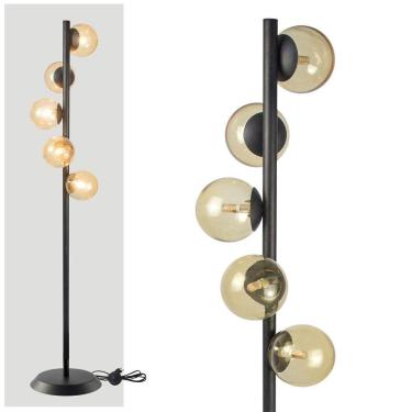 Imagem de Abajur Coluna Piso Figo Preto Com Globo De Vidro âmbar