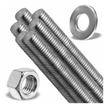 Imagem de Kit 1 Barras Roscada 3/8 1m Inox 10 Peças Arruela E Porca - INOXPAR