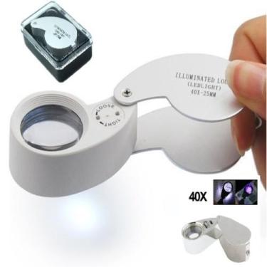 Imagem de Lupa de mao iluminada aumento 40x com 2 leds inox estetica relojoeiro 