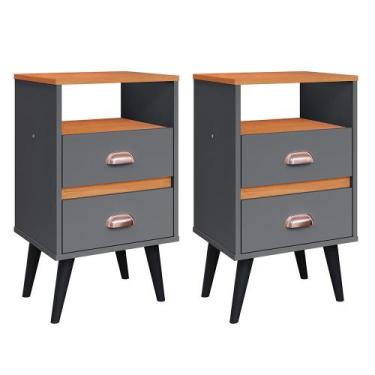 Imagem de Kit 2 Mesas de Cabeceira Nicho Gavetas Puxador Concha Mesinhas Pequena