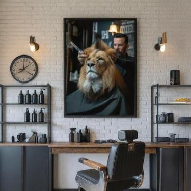 Imagem de Quadro Canvas Barbearia Leão 60X40Cm Mold Preta - Quadros On-Line