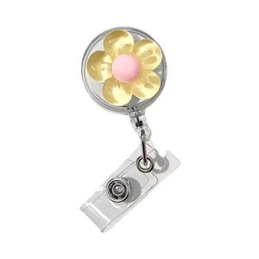 Imagem de Porta-Crachá Retrátil Transparente Floral Feminino Para Médicas, Enfer